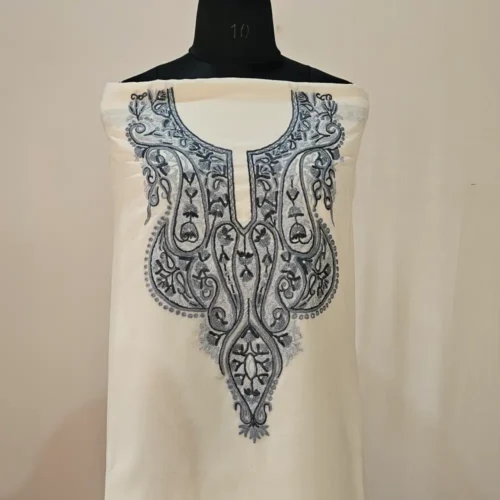 2PC White Colored Summer Cool Kashmiri Suit With Hand Aari embroidery - Zohra