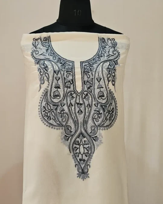 2PC White Colored Summer Cool Kashmiri Suit With Hand Aari embroidery - Zohra