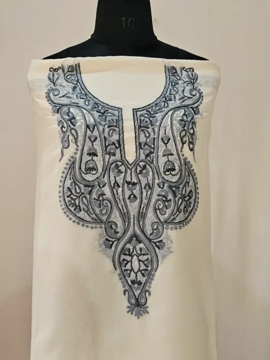 2PC White Colored Summer Cool Kashmiri Suit With Hand Aari embroidery - Zohra