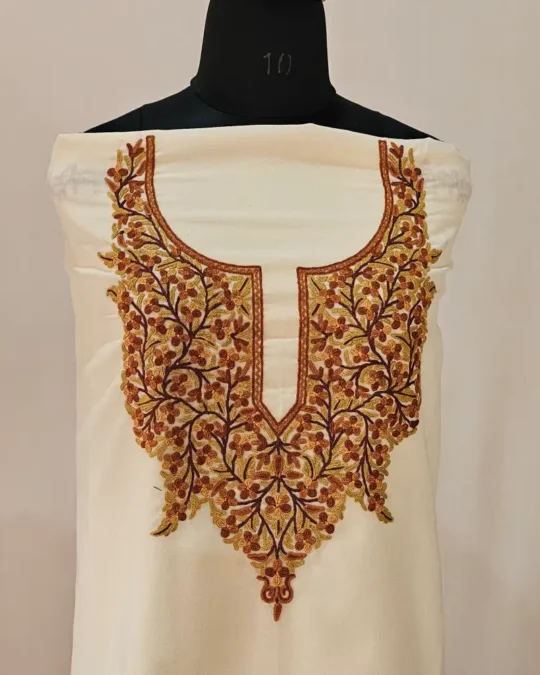 2PC Creamy Summer Cool Kashmiri Suit With Hand Ari embroidery - Zohra
