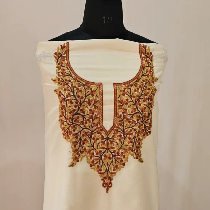 2PC Creamy Summer Cool Kashmiri Suit With Hand Ari embroidery - Zohra