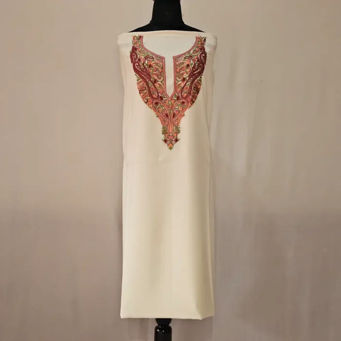 White 2PC Summer Cool Kashmiri Suit With Hand Aari embroidery - Zohra - Image 2