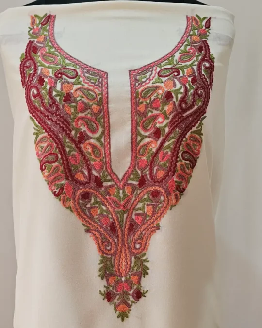 White 2PC Summer Cool Kashmiri Suit With Hand Aari embroidery - Zohra
