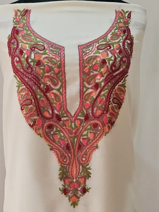 White 2PC Summer Cool Kashmiri Suit With Hand Aari embroidery - Zohra