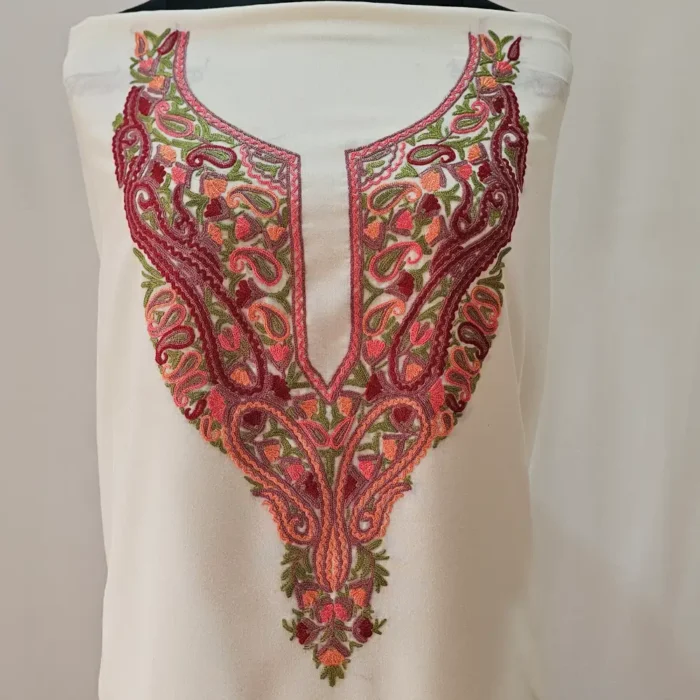 White 2PC Summer Cool Kashmiri Suit With Hand Aari embroidery - Zohra