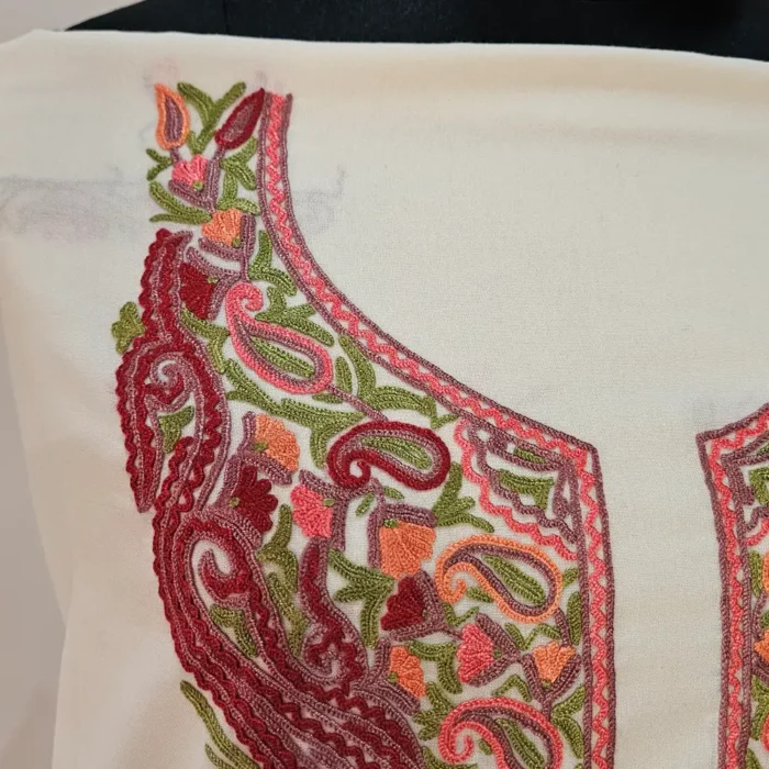 White 2PC Summer Cool Kashmiri Suit With Hand Aari embroidery - Zohra - Image 3