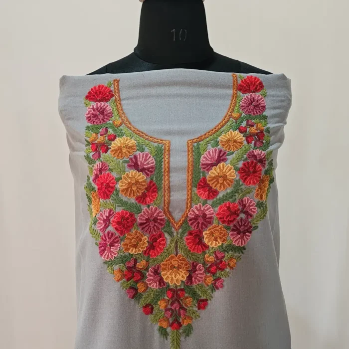 Dark Grey 2PC Summer Cool Kashmiri Suit With Hand Ari embroidery - Zohra