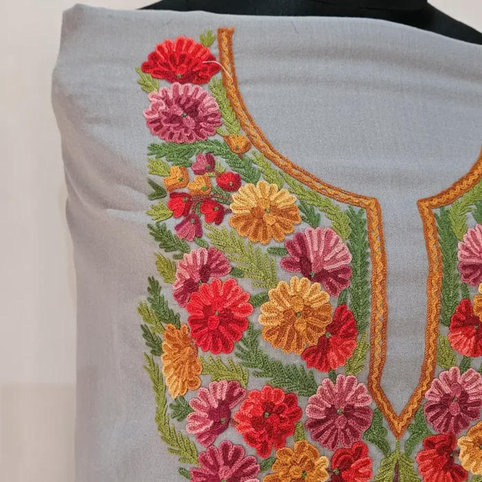 Dark Grey 2PC Summer Cool Kashmiri Suit With Hand Ari embroidery - Zohra - Image 3