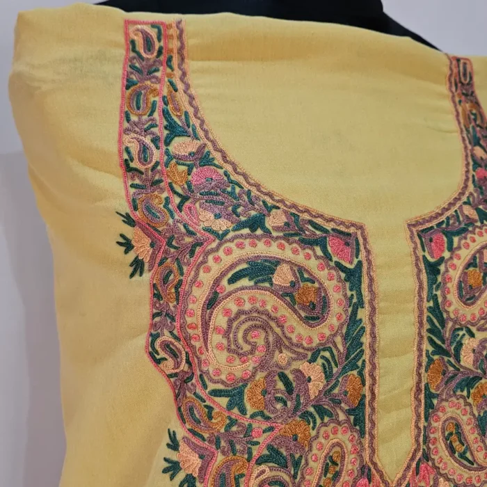 2PC Yellow Summer Cool Kashmiri Suit With Hand Ari embroidery - Zohra - Image 3
