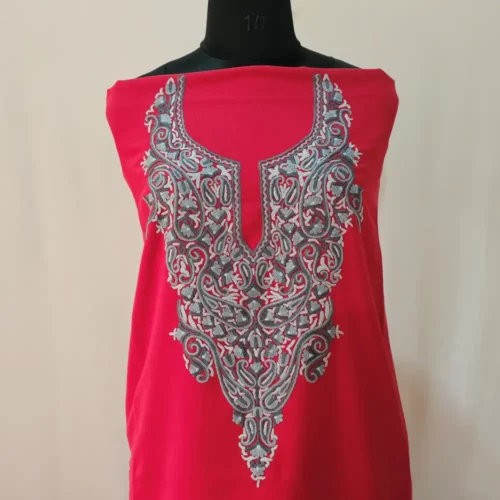 2PC Red Color Summer Cool Kashmiri Suit With Hand Ari embroidery - Zohra