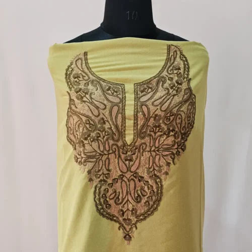 2PC Lemon Green Summer Cool Kashmiri Suit With Hand Aari embroidery - Zohra