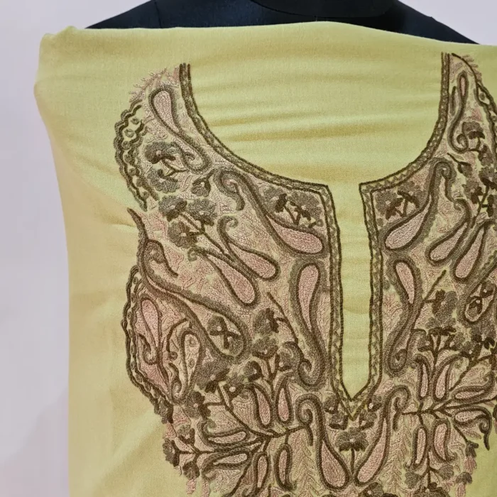 2PC Lemon Green Summer Cool Kashmiri Suit With Hand Aari embroidery - Zohra - Image 3