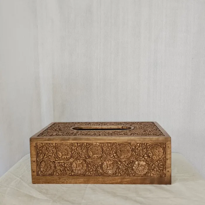 Kashmiri Handcrafted Walnut Wood Tissue Box - Image 3