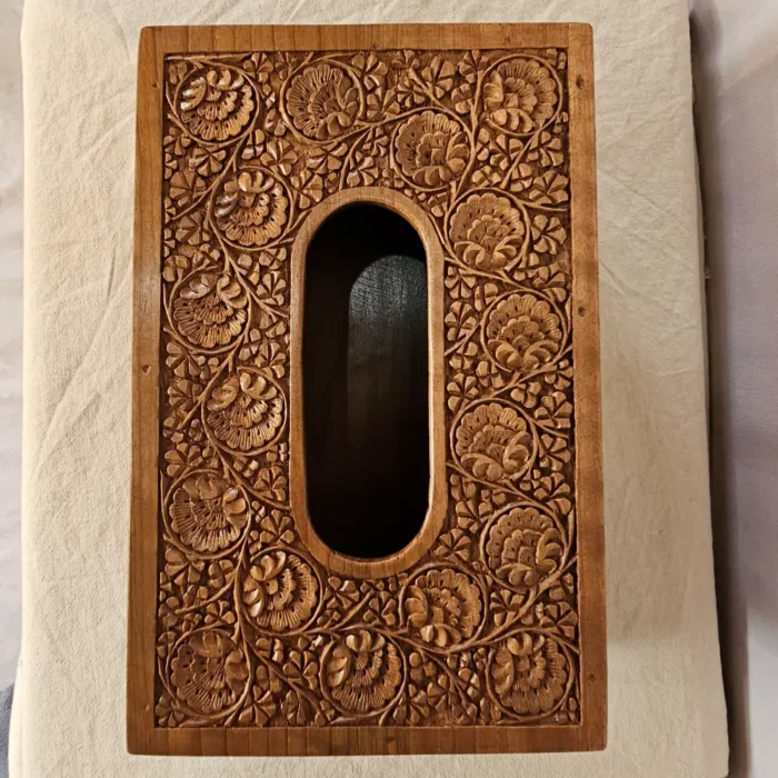Kashmiri Handcrafted Walnut Wood Tissue Box - Image 4