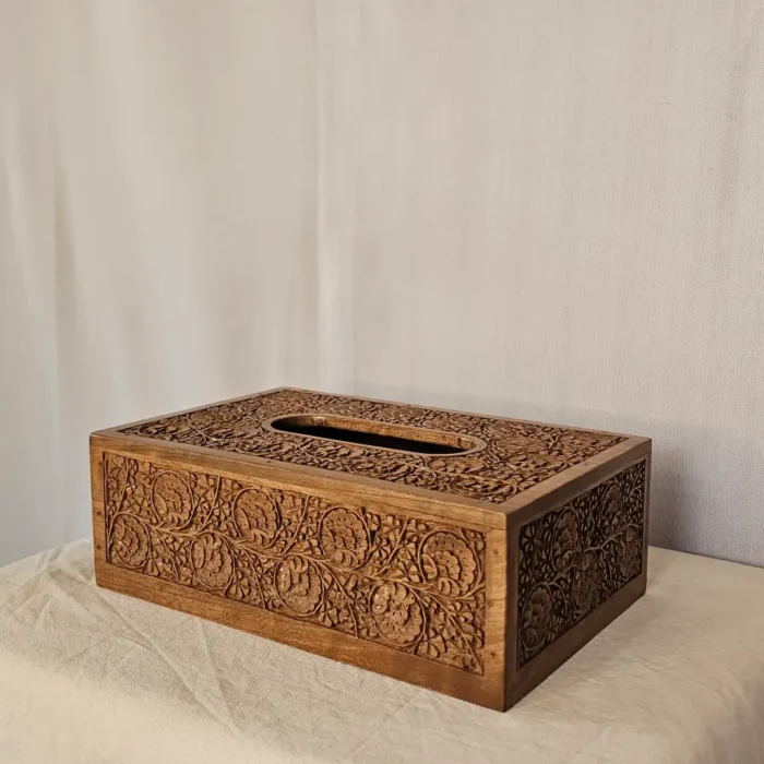 Kashmiri Handcrafted Walnut Wood Tissue Box - Image 2