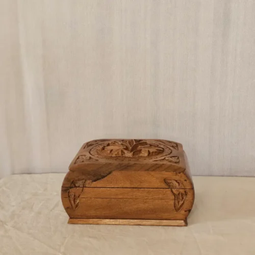 Kashmiri Walnut Wood Box with Traditional Carving