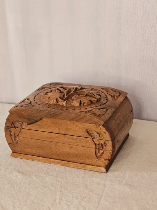 Kashmiri Walnut Wood Box with Traditional Carving