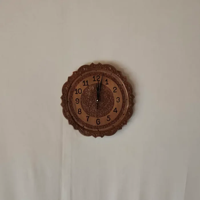 Kashmiri Walnut Wood Wall Clock – Handcrafted Elegance | 1 ft - Image 2