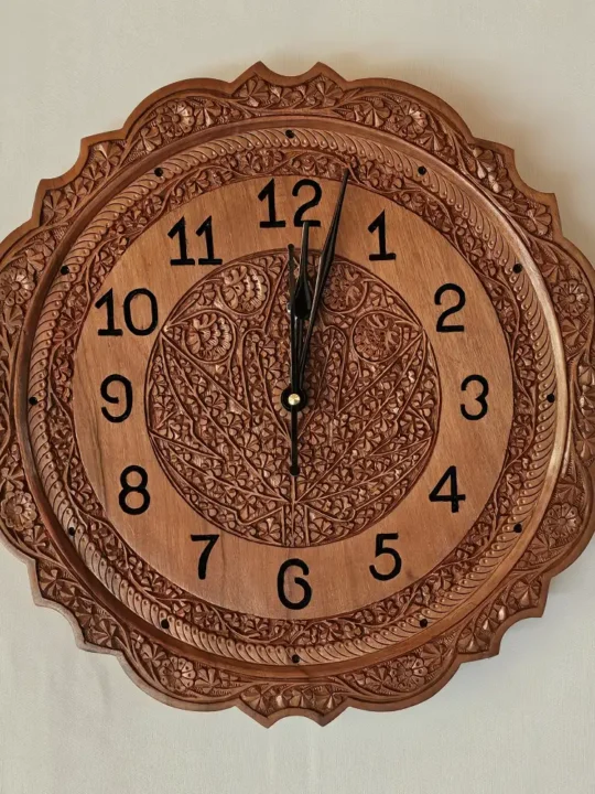 Kashmiri Walnut Wood Wall Clock – Handcrafted Elegance | 1 ft
