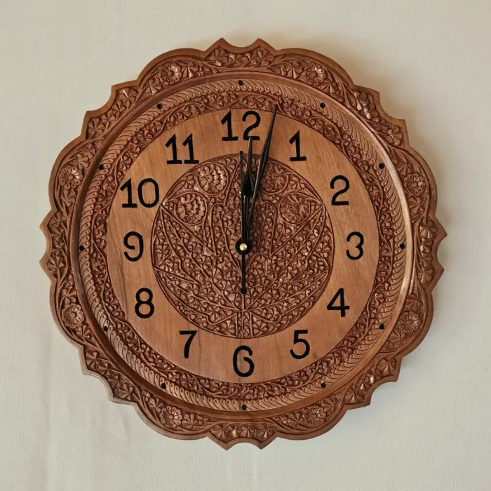 Kashmiri Walnut Wood Wall Clock – Handcrafted Elegance | 1 ft