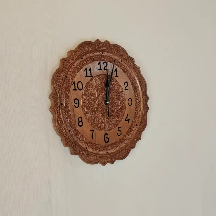 Kashmiri Walnut Wood Wall Clock – Handcrafted Elegance | 1 ft - Image 3