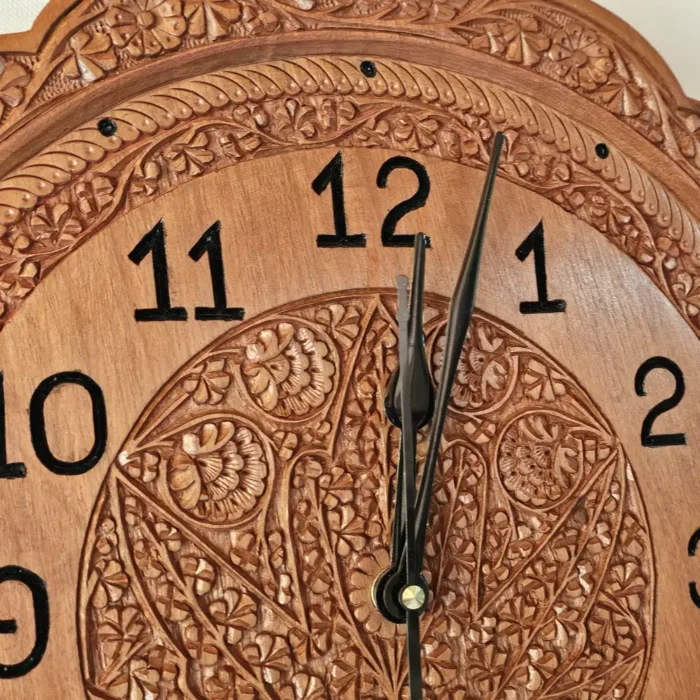 Kashmiri Walnut Wood Wall Clock – Handcrafted Elegance | 1 ft - Image 4