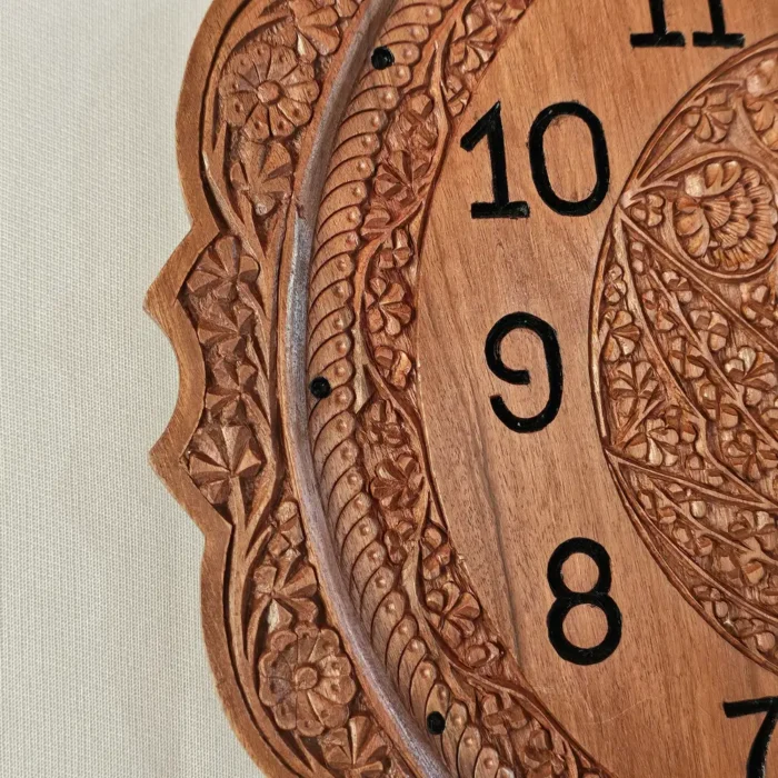 Kashmiri Walnut Wood Wall Clock – Handcrafted Elegance | 1 ft - Image 5