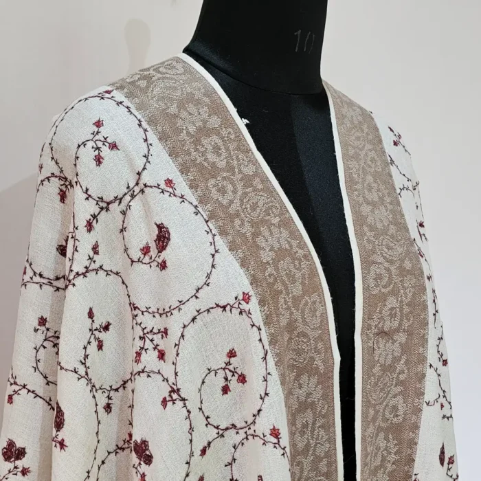 White Hand Sozni Embroidered kashmiri Polywool Shawl for Women - Image 4