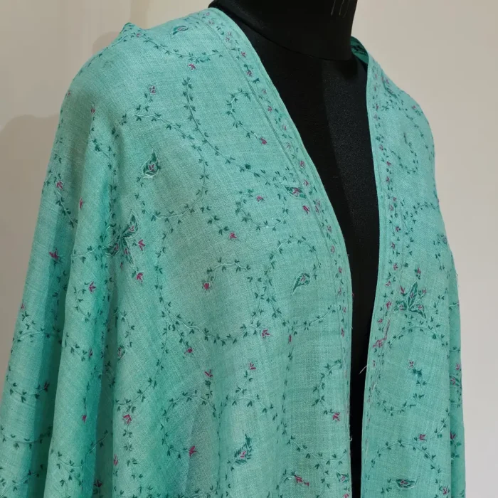 Kashmiri Green Hand Sozni Embroidered Shawl in Polywool for Women - Image 3