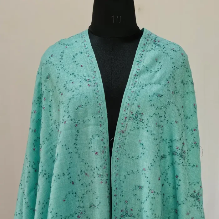 Kashmiri Green Hand Sozni Embroidered Shawl in Polywool for Women - Image 2