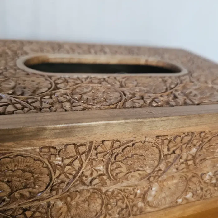 Kashmiri Handcrafted Walnut Wood Tissue Box - Image 5