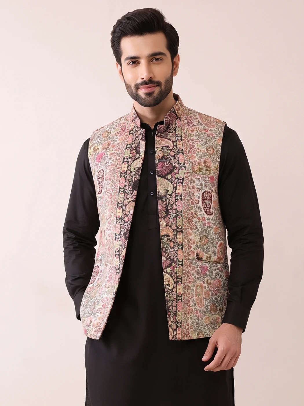 Creamy Kashmiri Men Kani Jacket | Waist Coat - Lal Bazaar Collection