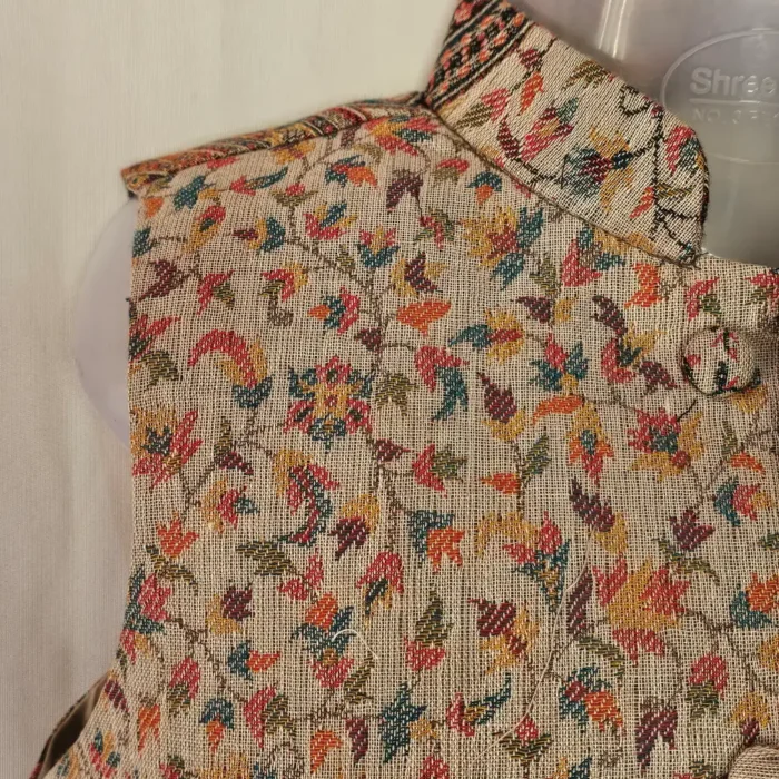 Kashmiri Beige Kani Waistcoat in Polywool for Kids - Image 3
