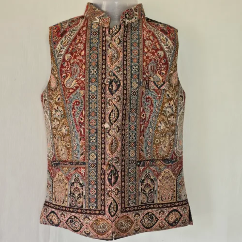 Green and Black Kani Pattern Waistcoat for Children - Made in Kashmir