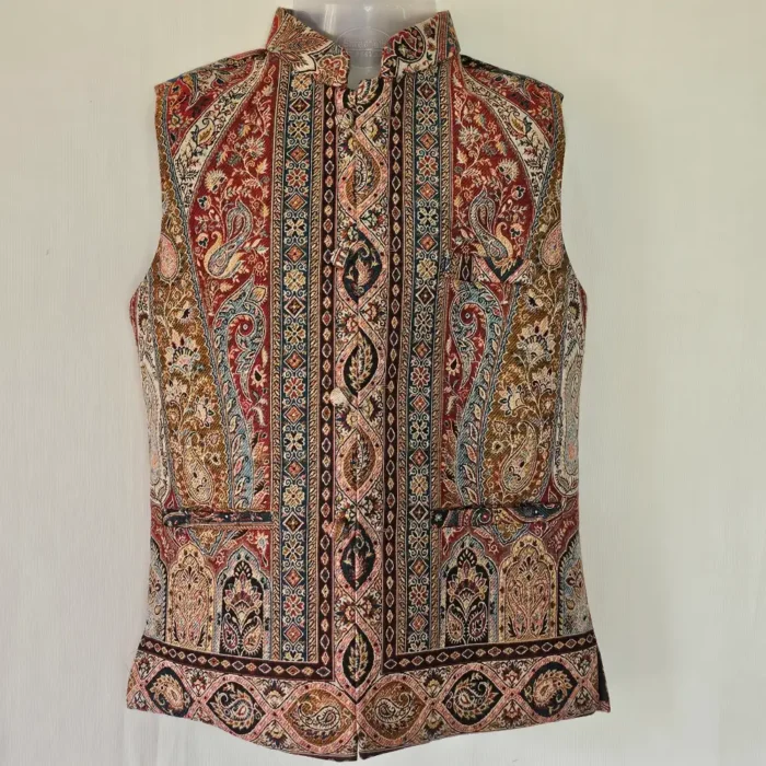 Green and Black Kani Pattern Waistcoat for Children - Made in Kashmir
