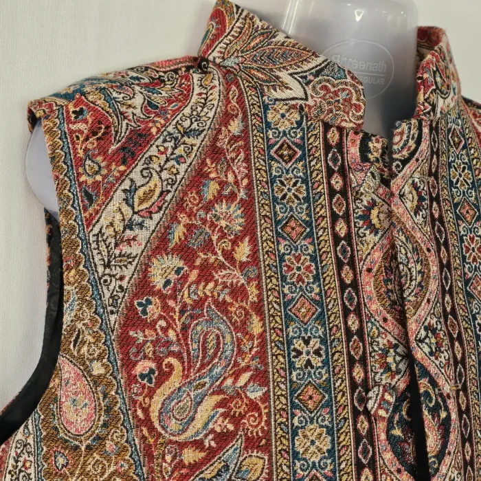 Green and Black Kani Pattern Waistcoat for Children - Made in Kashmir - Image 3