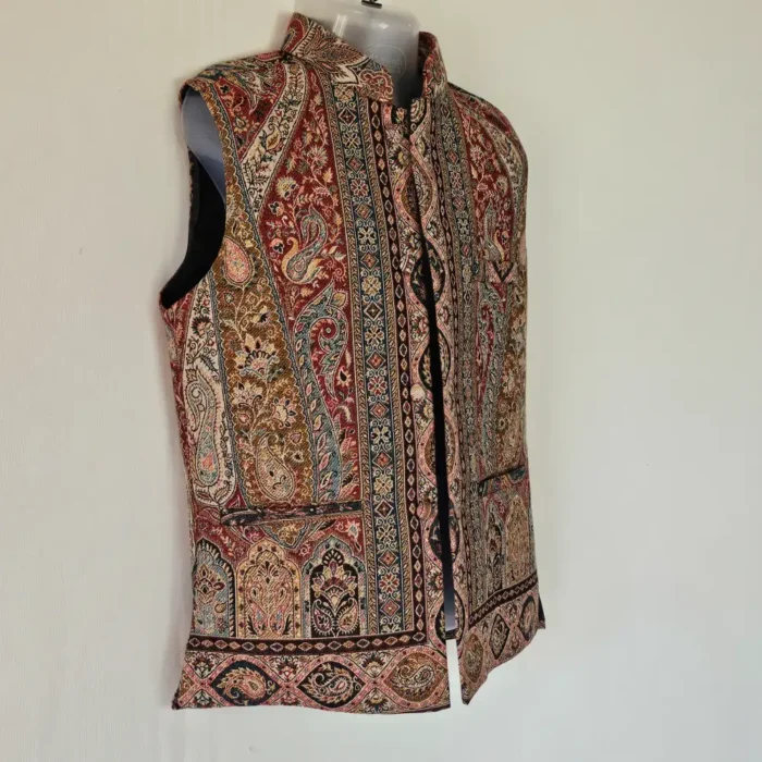 Green and Black Kani Pattern Waistcoat for Children - Made in Kashmir - Image 4