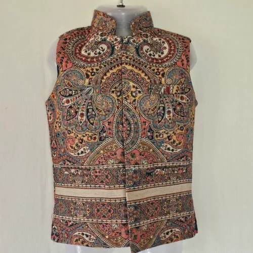 Srinagar-Made Green Kani Waistcoat in Polywool for Children