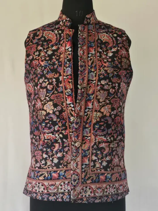 Kashmiri Men Kani Black Nehru Jacket With Zari | Waist Coat - Lal Bazaar Collection