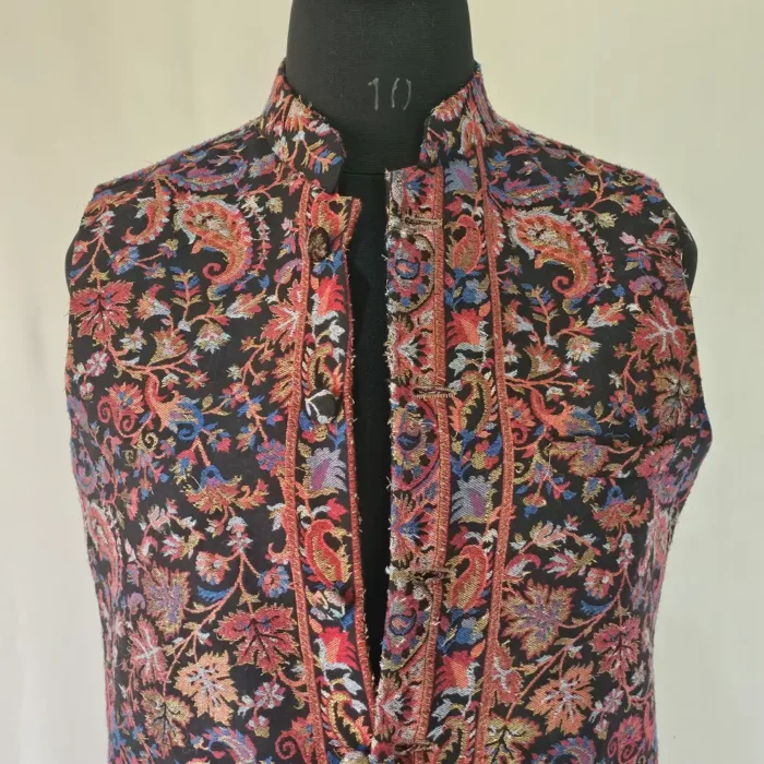 Kashmiri Men Kani Black Jacket | Waist Coat - Lal Bazaar Collection - Image 2