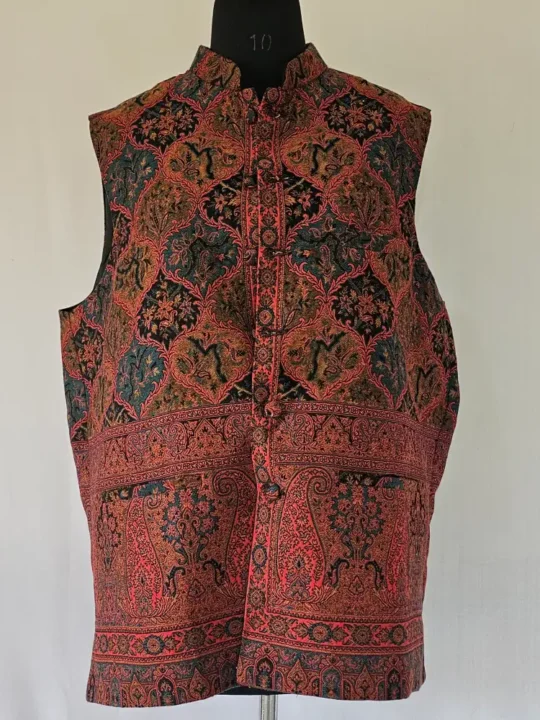Men Kani Jacket in Green | Waist Coat from Kashmir - Lal Bazaar Collection