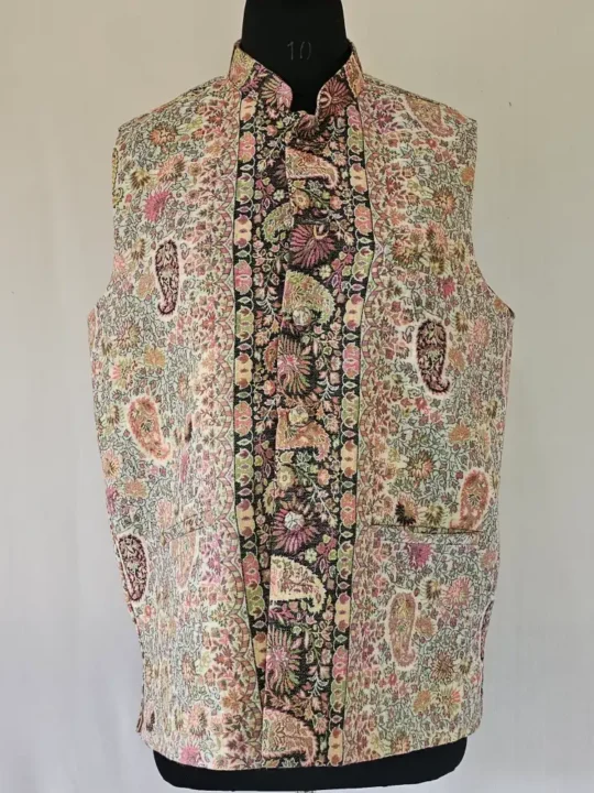 Creamy Kashmiri Men Kani Jacket | Waist Coat - Lal Bazaar Collection