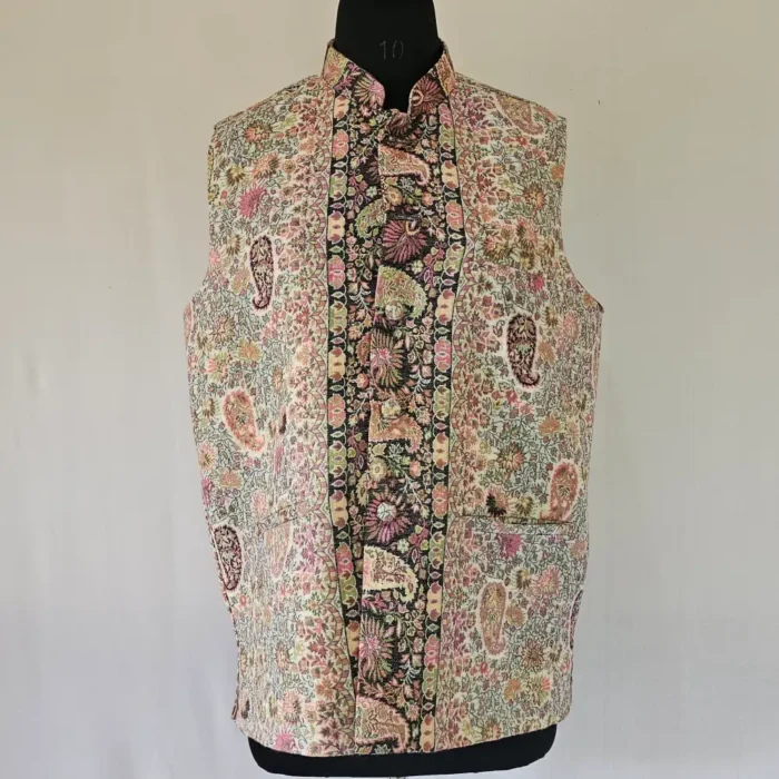 Creamy Kashmiri Men Kani Jacket | Waist Coat - Lal Bazaar Collection
