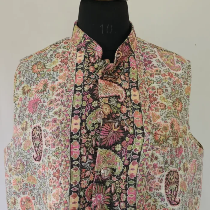 Creamy Kashmiri Men Kani Jacket | Waist Coat - Lal Bazaar Collection - Image 2