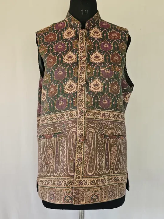 Kashmiri Green Men Kani Jacket | Waist Coat | Lal Bazar