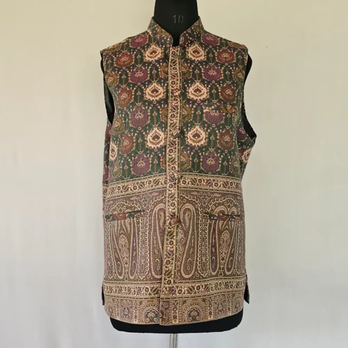 Kashmiri Green Men Kani Jacket | Waist Coat | Lal Bazar