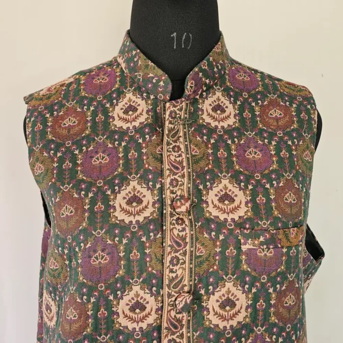 Kashmiri Green Men Kani Jacket | Waist Coat | Lal Bazar - Image 2