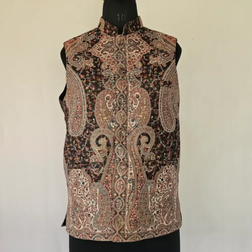 Men Kashmiri Dark Brown Kani Jacket | Waist Coat - Lal Bazaar