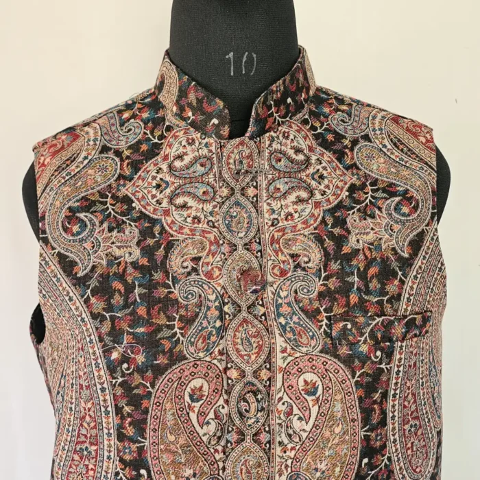 Men Kashmiri Dark Brown Kani Jacket | Waist Coat - Lal Bazaar - Image 2