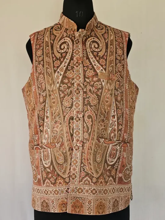Beige Men Kani Jacket | Waist Coat from Kashmir - Lal Bazaar